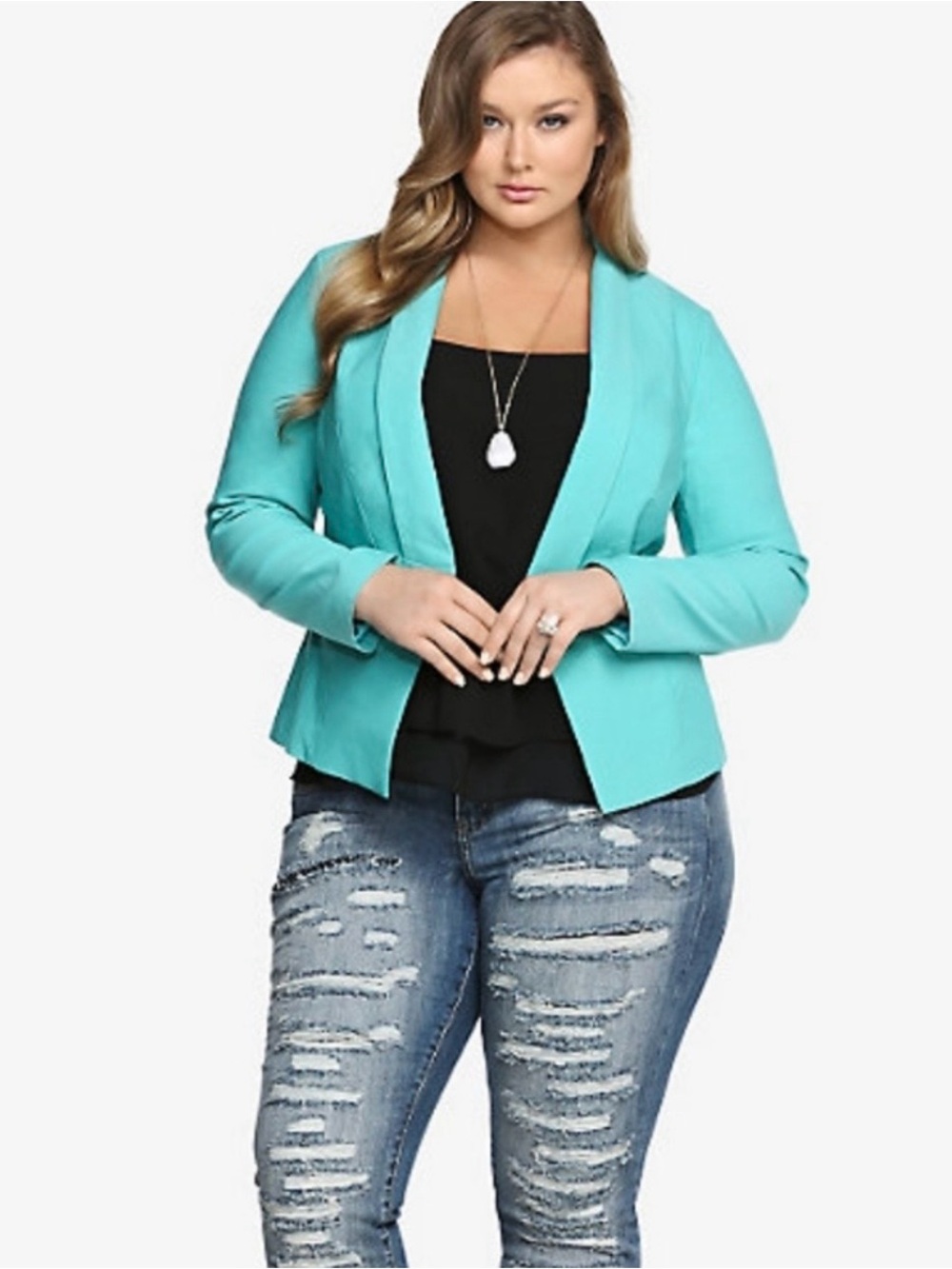 Torrid Aqua Teal Open Front Draped Blazer Plus Size 2X